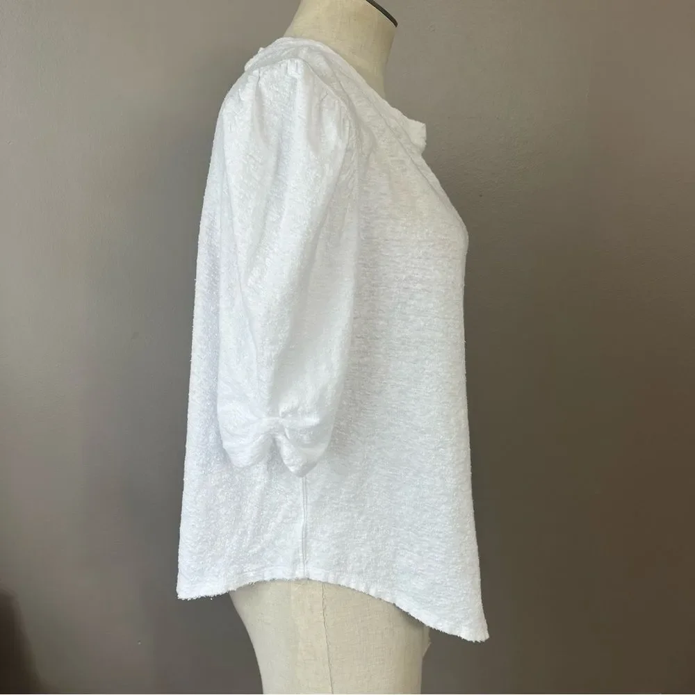 Free people women’s XS white puff sleeve textured T-shirt boxy blouse - Picture 11 of 11